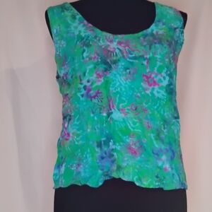 Vibrant Floral Tank Top - Green and Purple